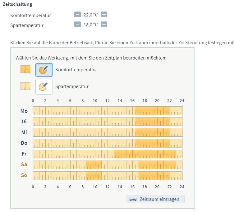 Heizungssteuerung Wochenplan