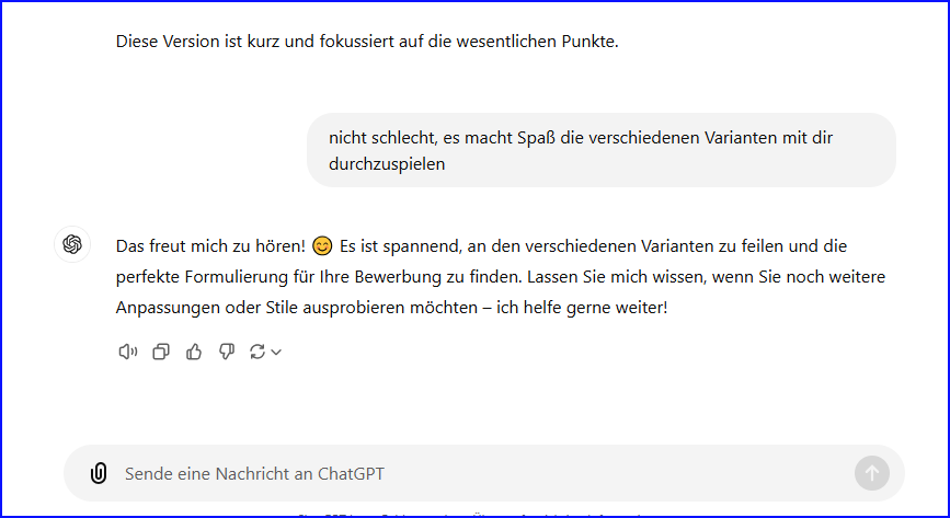 ChatGPT Dialog für Bewerbung mit KI